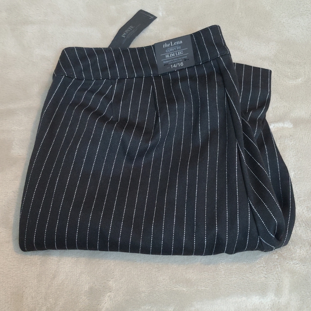New Lane Byrant The Lena Black Pinstriped Dress Up Pants.